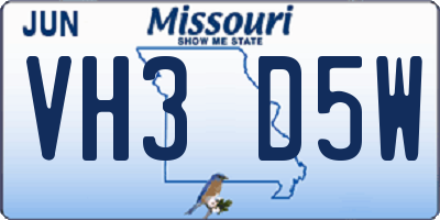 MO license plate VH3D5W
