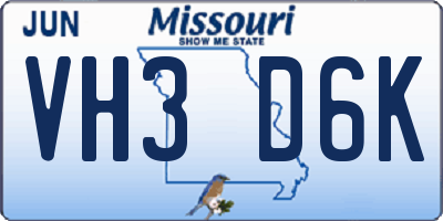 MO license plate VH3D6K
