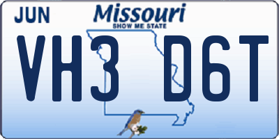 MO license plate VH3D6T