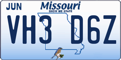 MO license plate VH3D6Z
