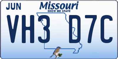 MO license plate VH3D7C