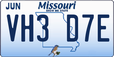 MO license plate VH3D7E