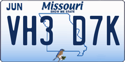 MO license plate VH3D7K