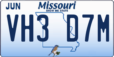 MO license plate VH3D7M