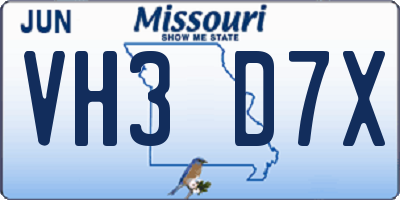 MO license plate VH3D7X