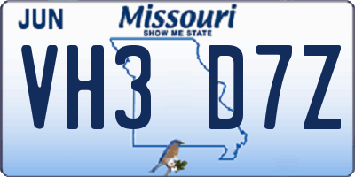 MO license plate VH3D7Z