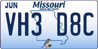 MO license plate VH3D8C