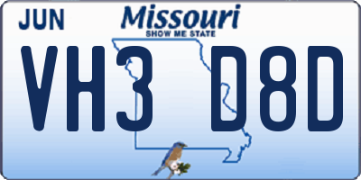 MO license plate VH3D8D