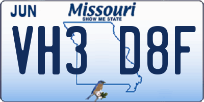 MO license plate VH3D8F