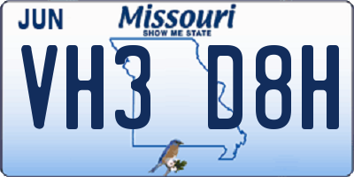 MO license plate VH3D8H