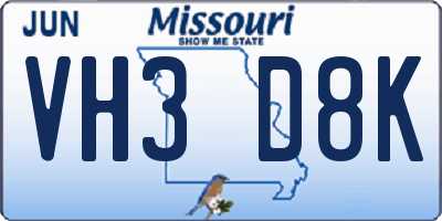 MO license plate VH3D8K