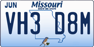MO license plate VH3D8M