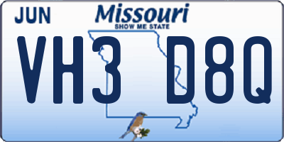 MO license plate VH3D8Q