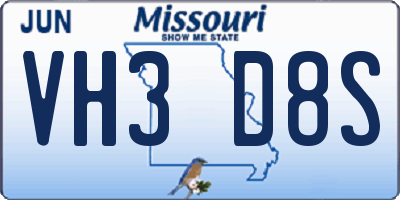 MO license plate VH3D8S