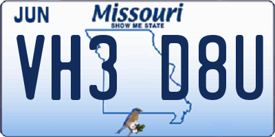 MO license plate VH3D8U