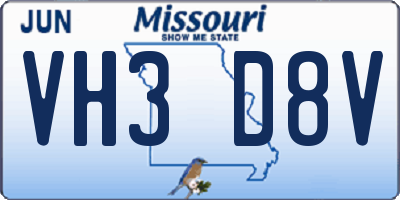 MO license plate VH3D8V