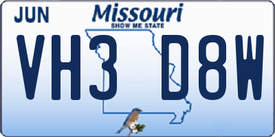MO license plate VH3D8W