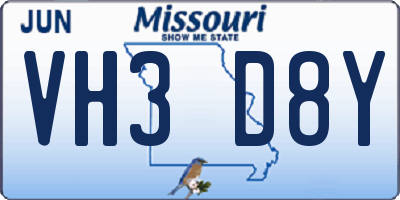 MO license plate VH3D8Y