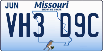 MO license plate VH3D9C