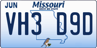 MO license plate VH3D9D
