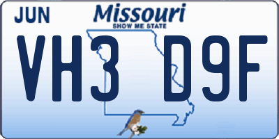 MO license plate VH3D9F