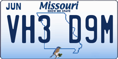 MO license plate VH3D9M