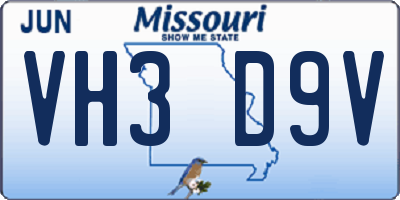 MO license plate VH3D9V