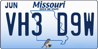 MO license plate VH3D9W