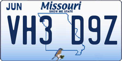 MO license plate VH3D9Z