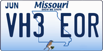MO license plate VH3E0R