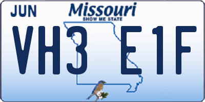 MO license plate VH3E1F
