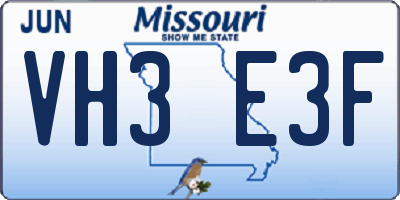 MO license plate VH3E3F