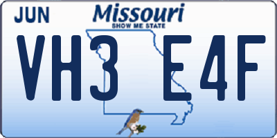 MO license plate VH3E4F
