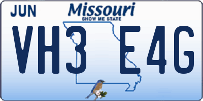 MO license plate VH3E4G