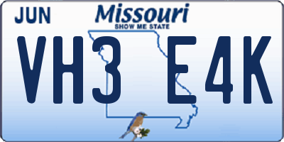 MO license plate VH3E4K