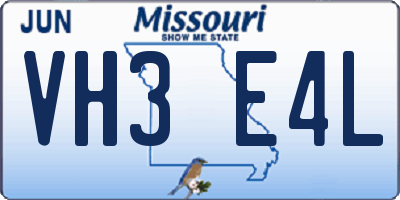 MO license plate VH3E4L