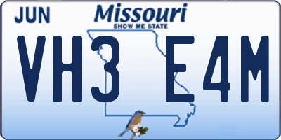 MO license plate VH3E4M