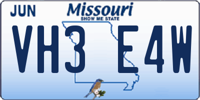 MO license plate VH3E4W