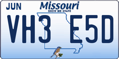 MO license plate VH3E5D