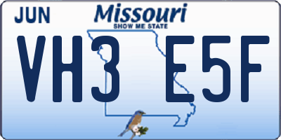 MO license plate VH3E5F