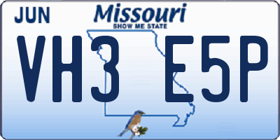 MO license plate VH3E5P