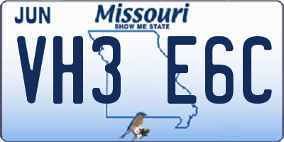 MO license plate VH3E6C