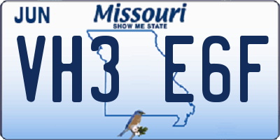 MO license plate VH3E6F