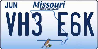 MO license plate VH3E6K