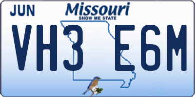MO license plate VH3E6M