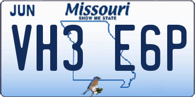 MO license plate VH3E6P