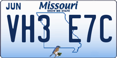 MO license plate VH3E7C