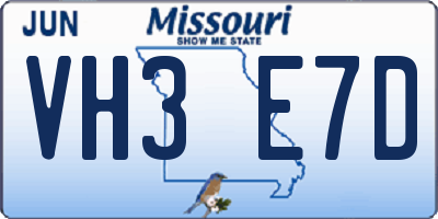 MO license plate VH3E7D