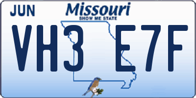 MO license plate VH3E7F