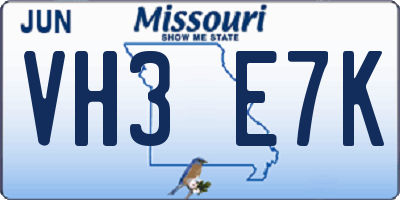 MO license plate VH3E7K